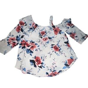 Floral Off-Shoulder Blouse - Pink and Blue